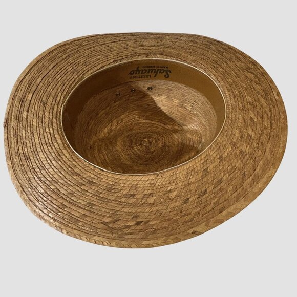 Vintage Sahuayo Mexican Palm Straw Hat Wide Brim Ventilated Crown Sun Beach - Picture 8 of 11